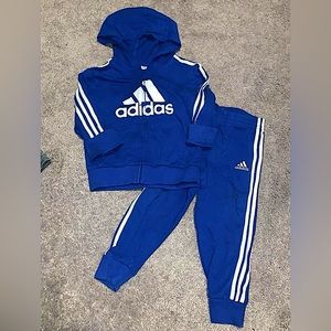 Adidas 24 months royal blue zip up hoodie with pants set outfit.
